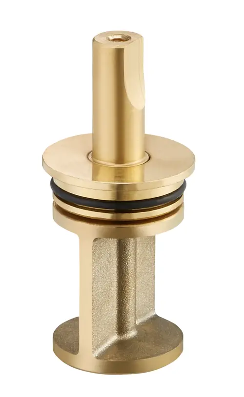 Oventrop Regelstück aus Metall mit runder Basis, vertikalem Ansatz und Dichtungsring. Geeignet für Vierwegemischer und Stellmotoren, ohne Adapter.